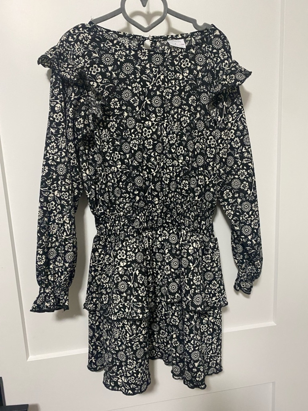 Zara Kids Black & White Floral Ruffle Tiered Dress